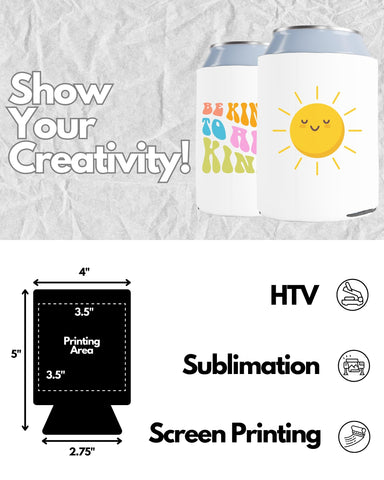 PartyPrints white can cooler sleeve flat view for customization.
