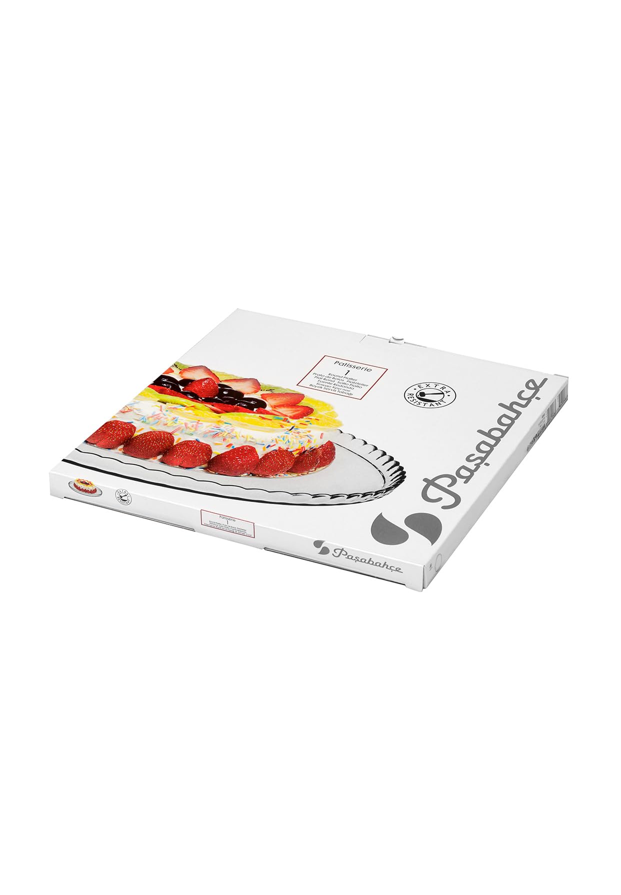 Pasabahce 10345 Patisserie cake plate, front view, sturdy glass for serving and display