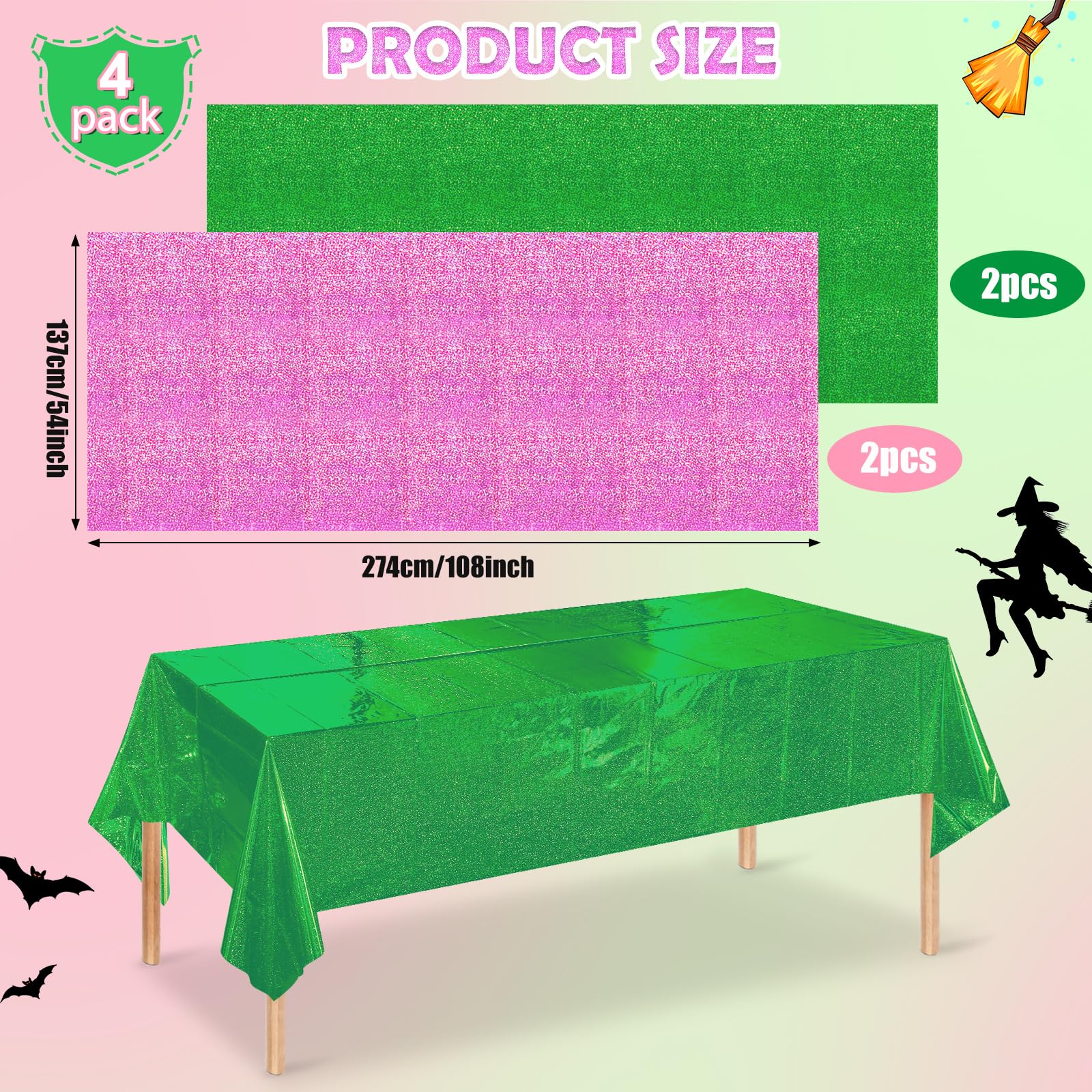 Pascliyna witch-princess tablecloth with holographic sheen boosts birthday décor.
