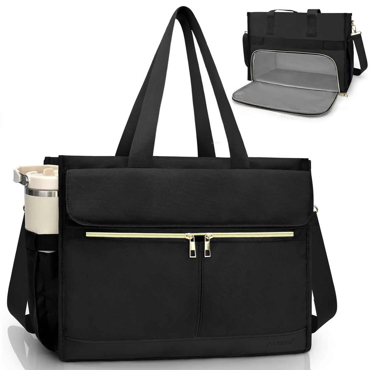 PASMAN lunch bag women's tote with laptop compartment keeps your 15.6-inch device secure during travel.