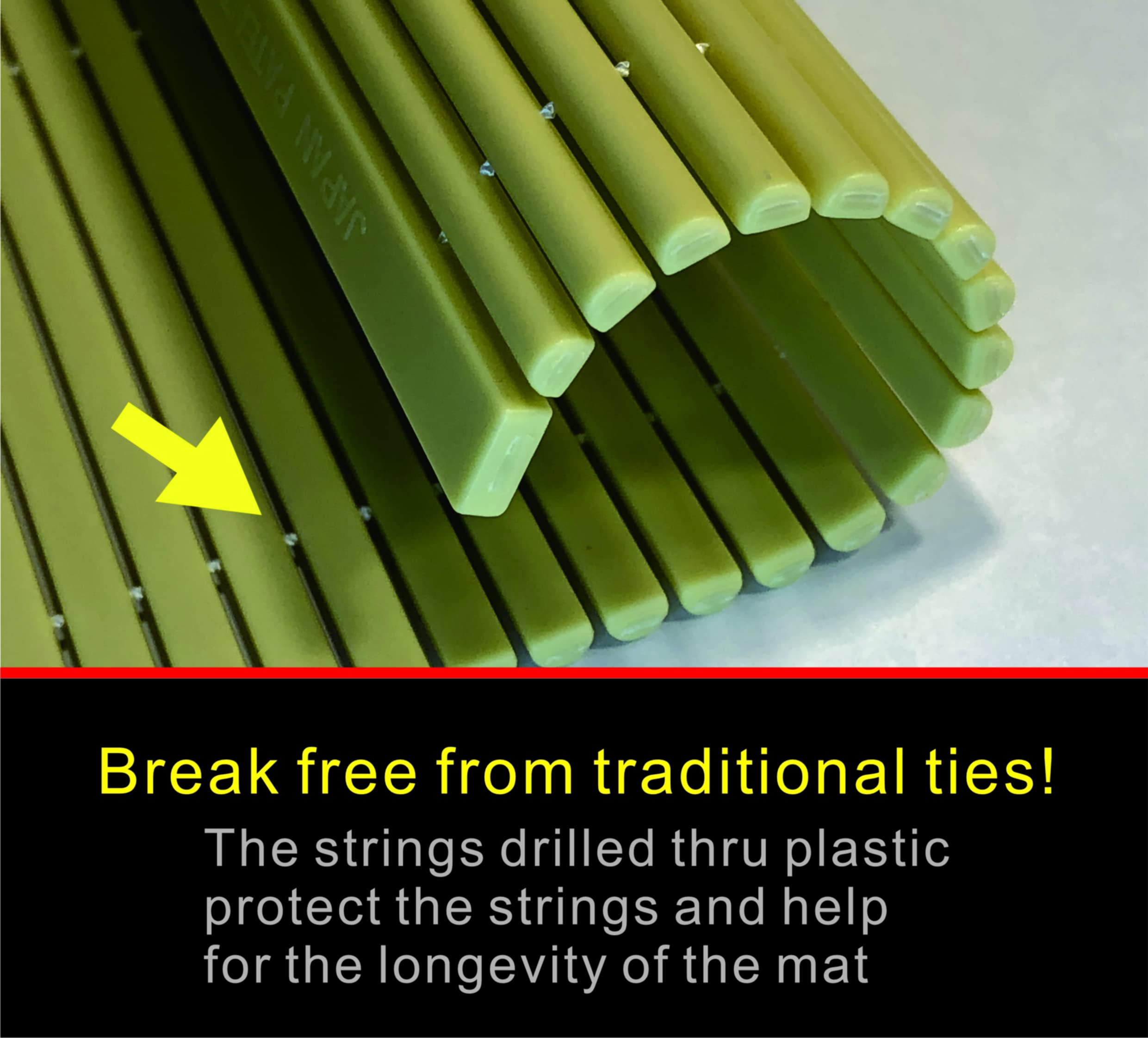 Pat & Doris sushi mat with drilled strings protection extends mat life.