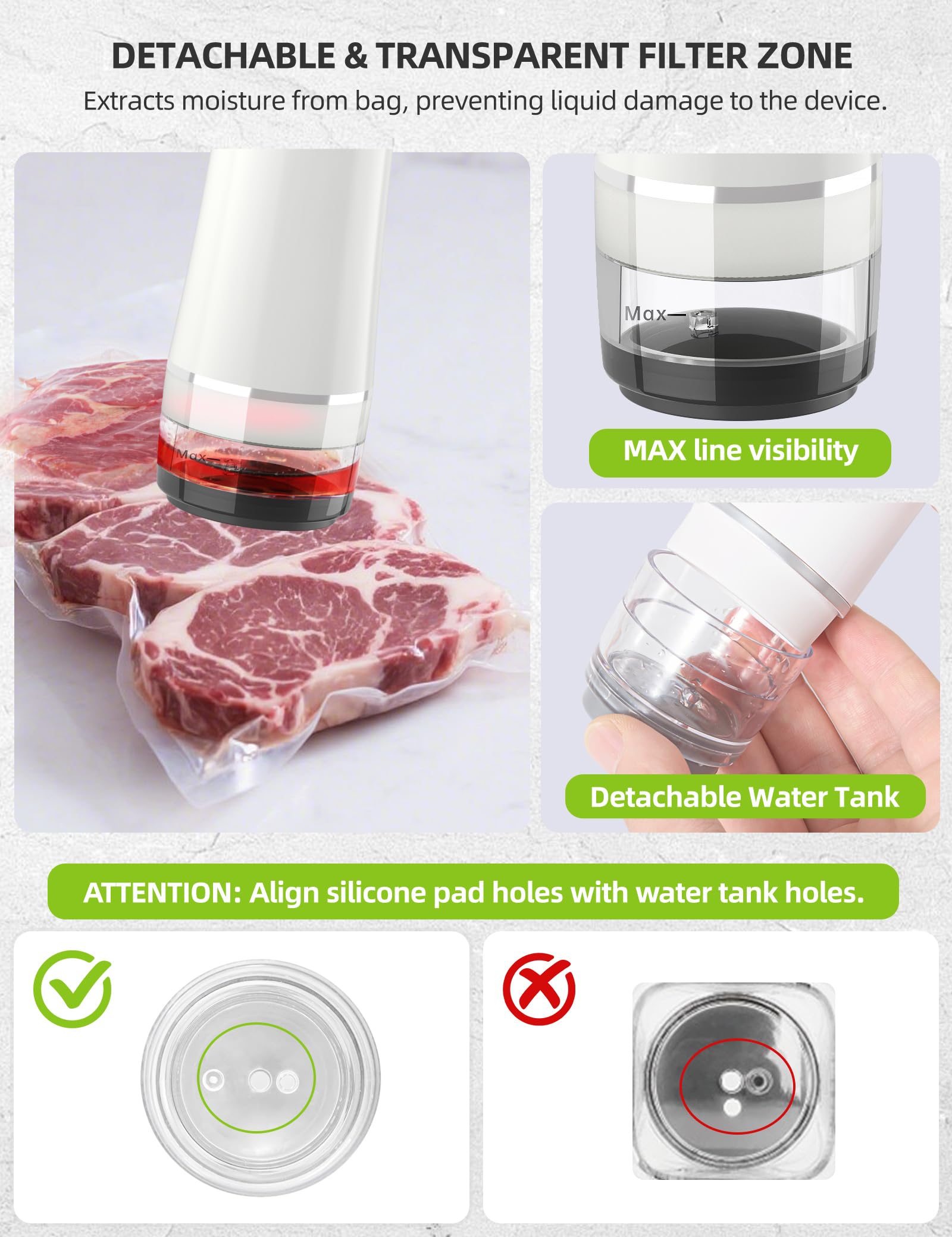 Patchelp Vacuum Sealer Detachable Filter Tank, protects against liquids during sealing.
