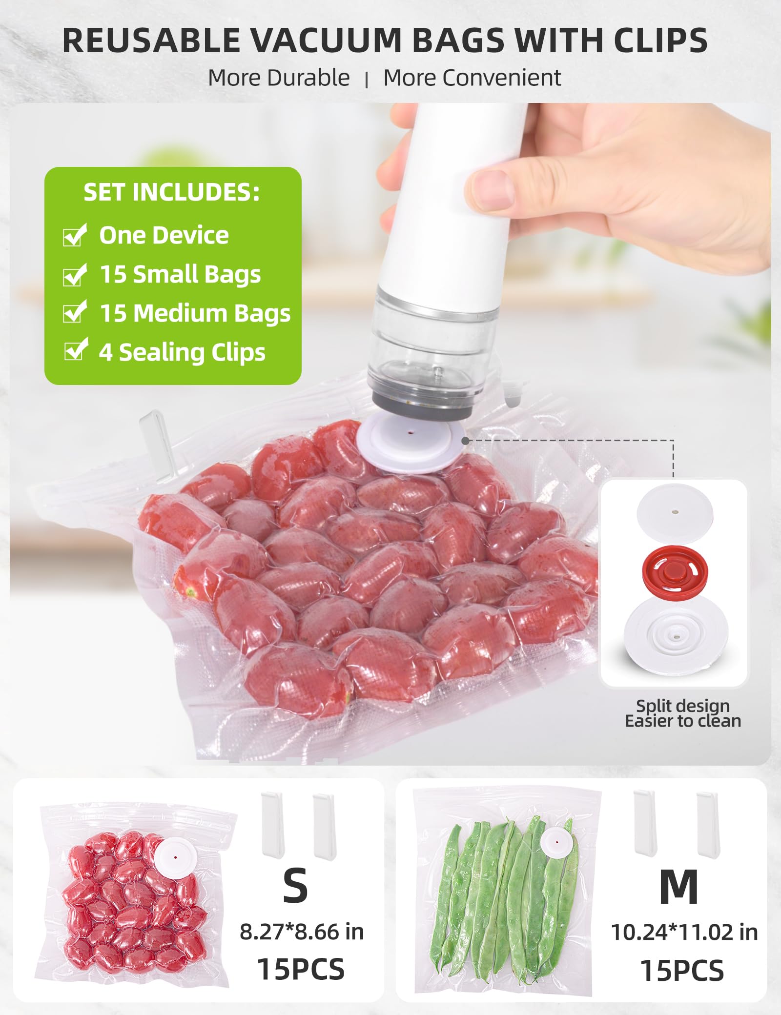 Patchelp Vacuum Sealer Wet-Dry Modes, versatile for meats, produce, and dry goods.