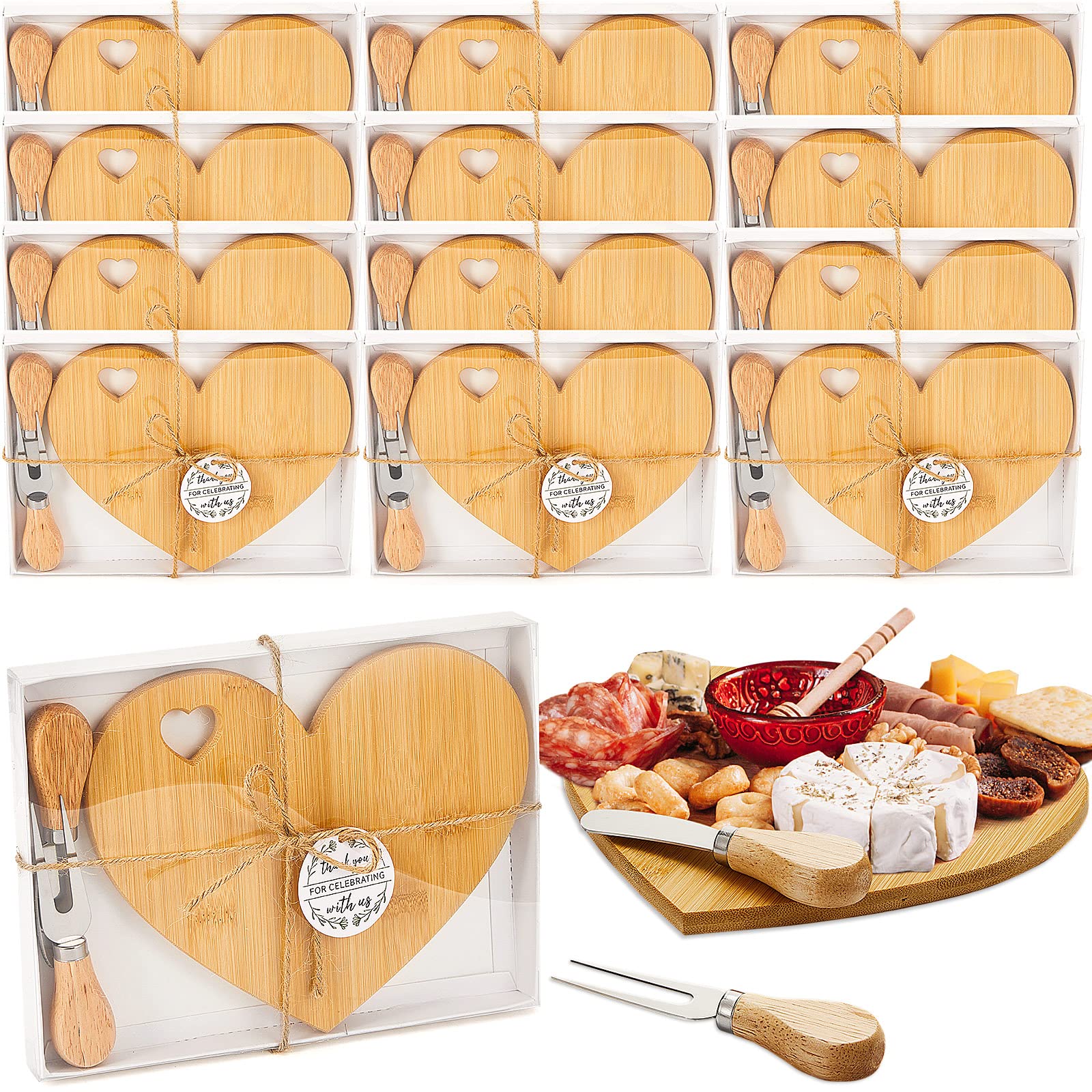 Patelai heart-shaped cheese board mini set shown in gift box for wedding favors