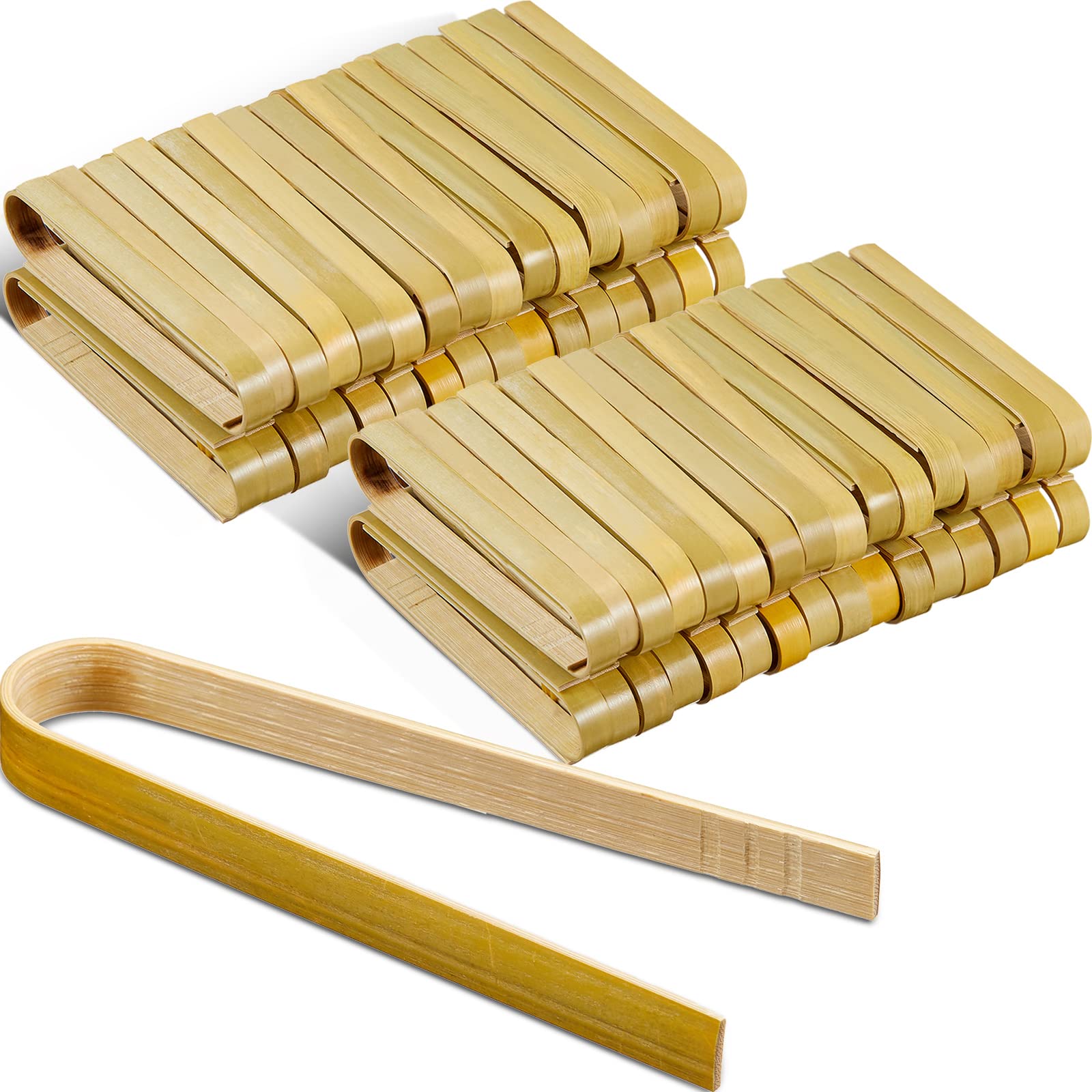 Patelai 4-inch mini bamboo tongs for toasts and small snacks; convenient disposable design.
