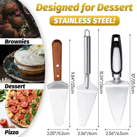 Patelai pie server with black handle features serrated edge for precise cuts.