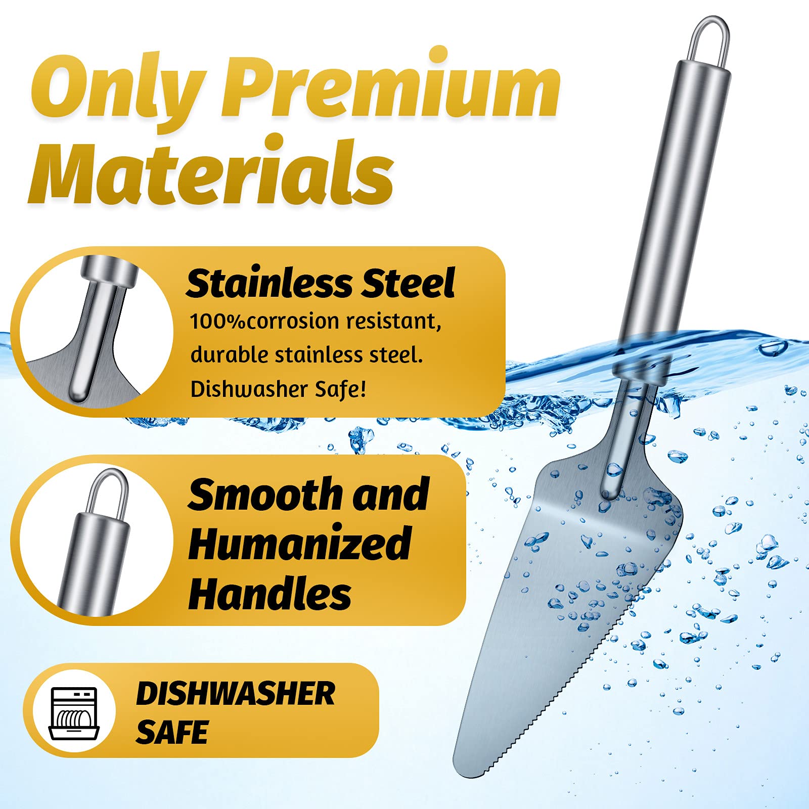 Patelai stainless steel pie server with rust-resistant finish for easy dishwasher-safe cleanup.