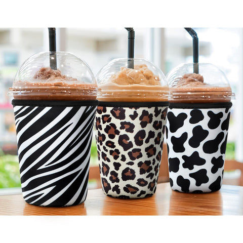 Patelai 4-pack iced coffee sleeves with animal-print pattern 6, protects surfaces from condensation