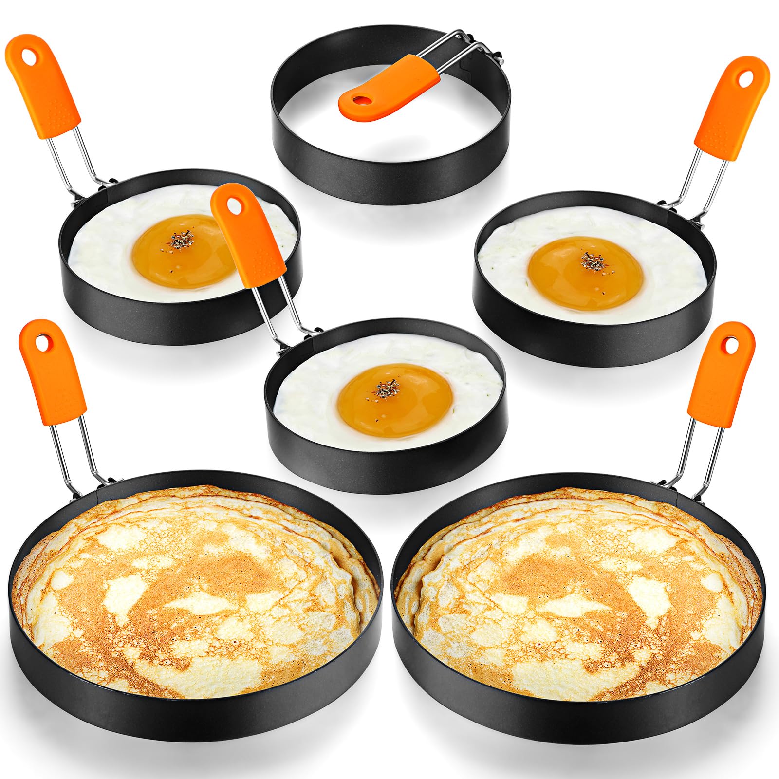 Patelai 6-piece egg ring set with stainless steel rings for versatile breakfast molds.