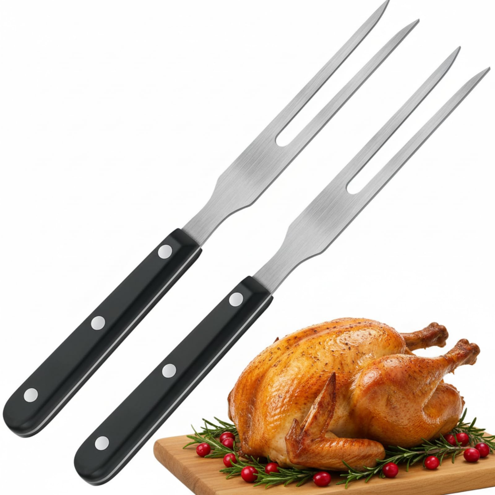 Patelai 2pc carving forks in stainless steel for sturdy meat handling.