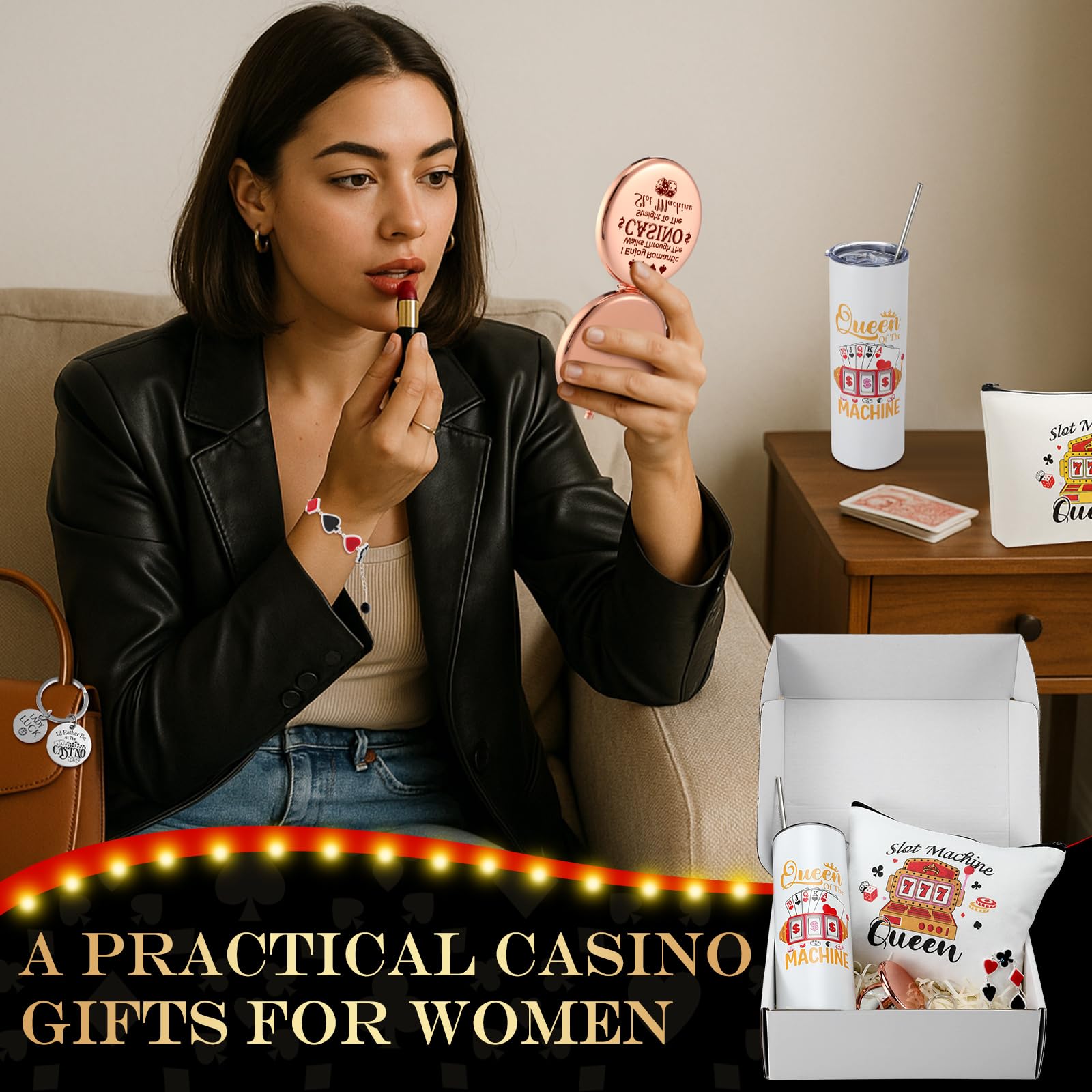 Patelai casino gift set cosmetic bag organizes daily essentials in a stylish way.