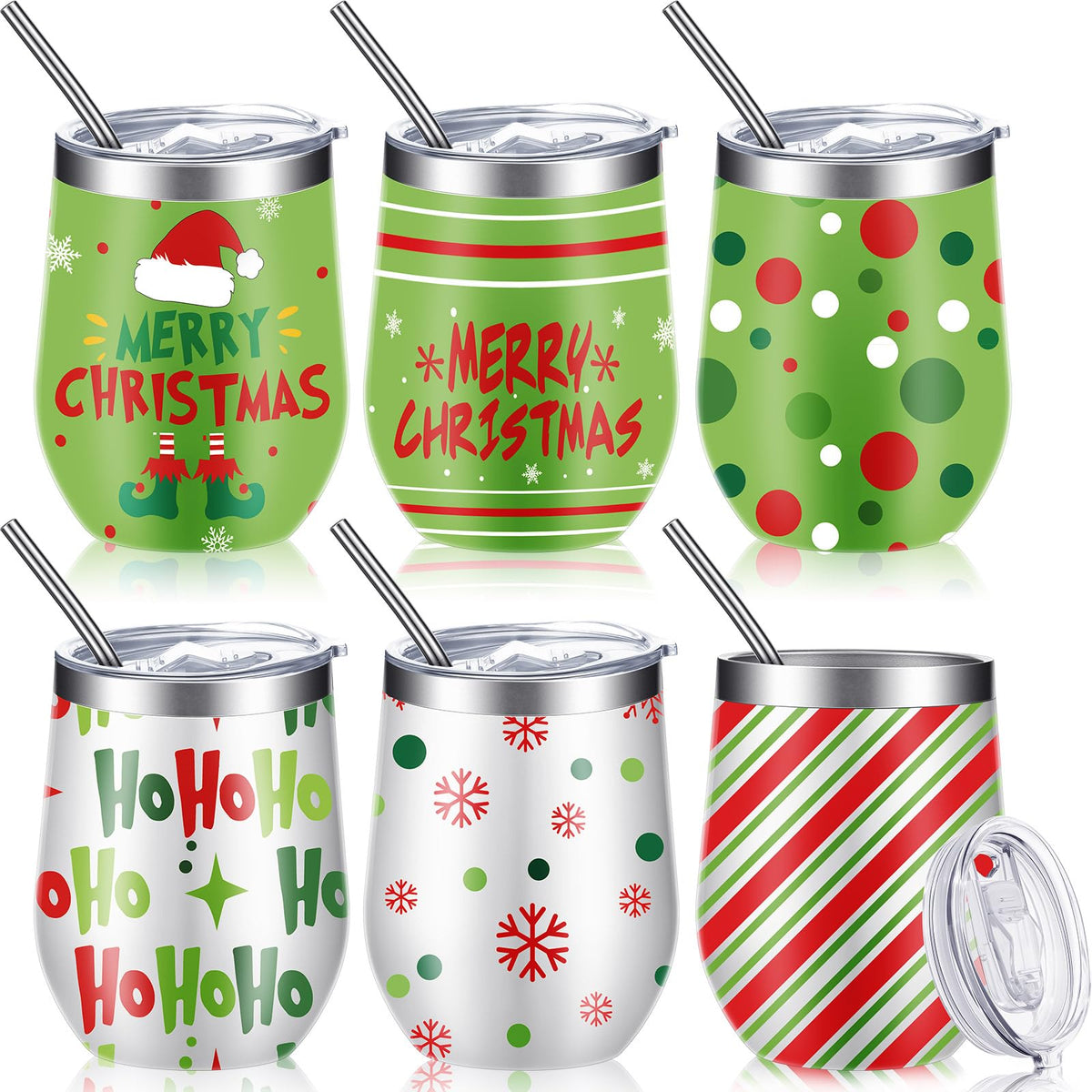 Patelai Christmas wine tumbler with lime-green patterns, ideal for festive gatherings and parties
