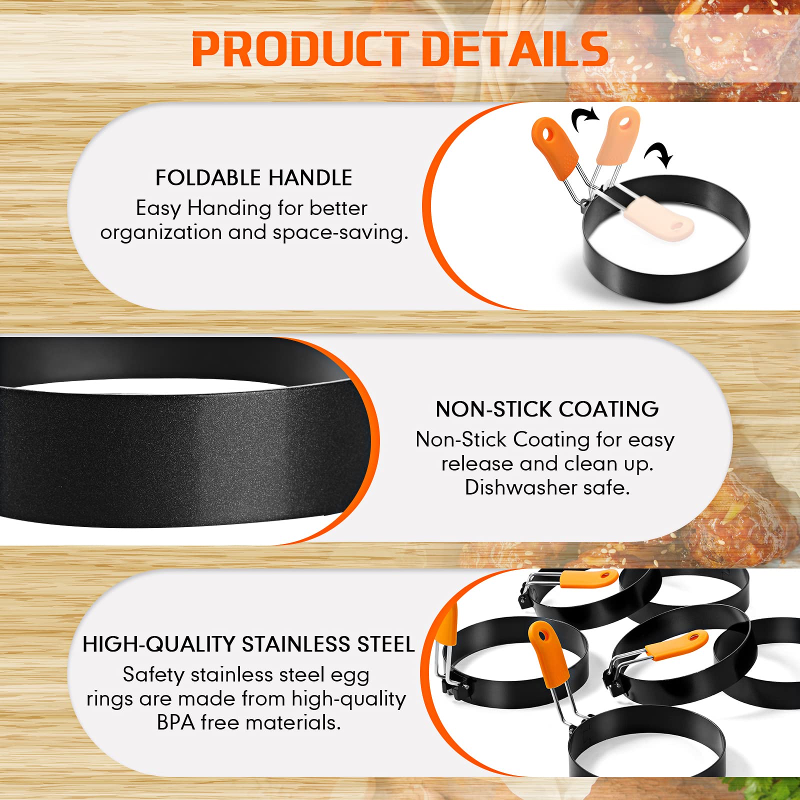 Patelai egg ring with orange handle offers a safe grip while cooking