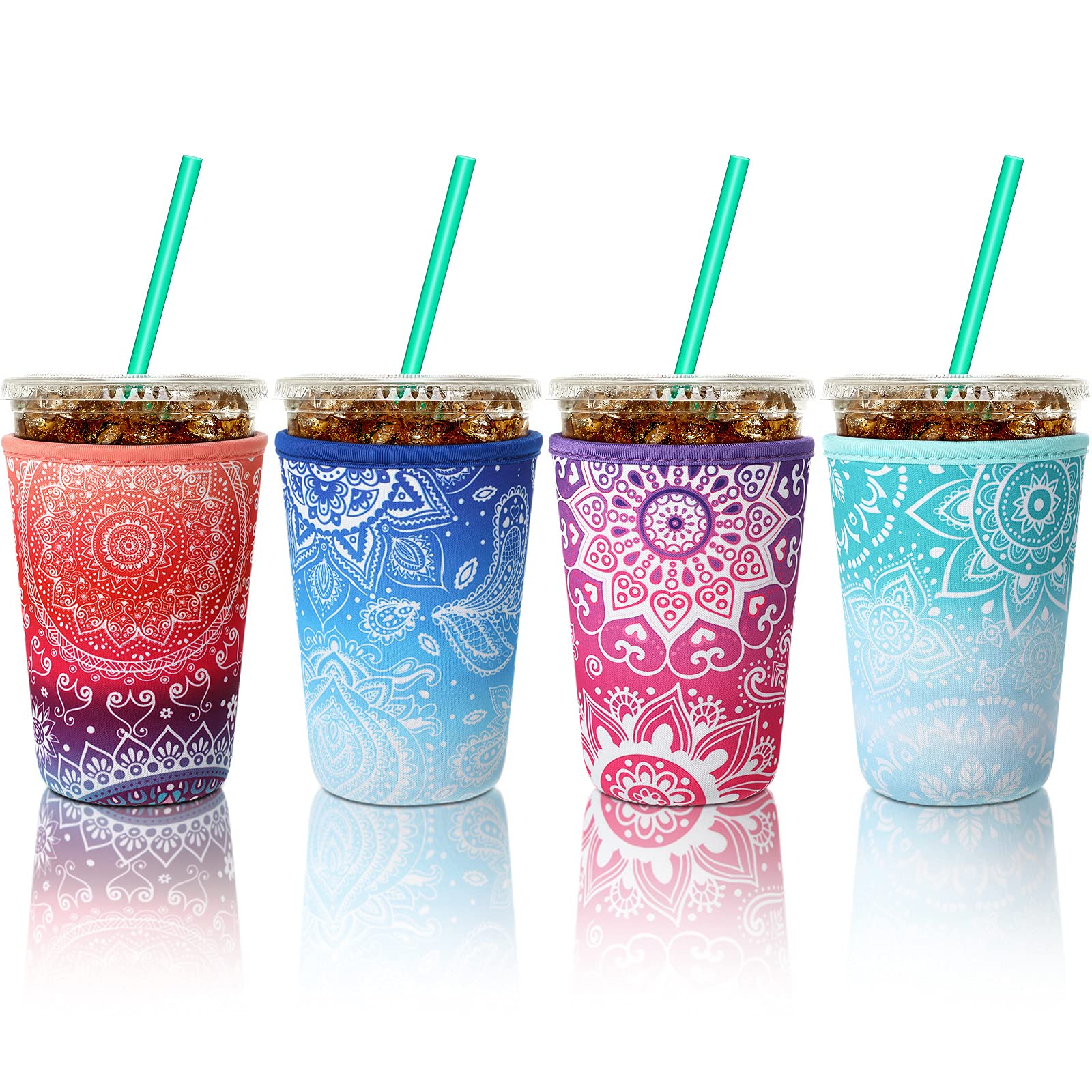 Patelai flower-style iced coffee sleeve keeps hands dry and prevents condensation on a cold drink.