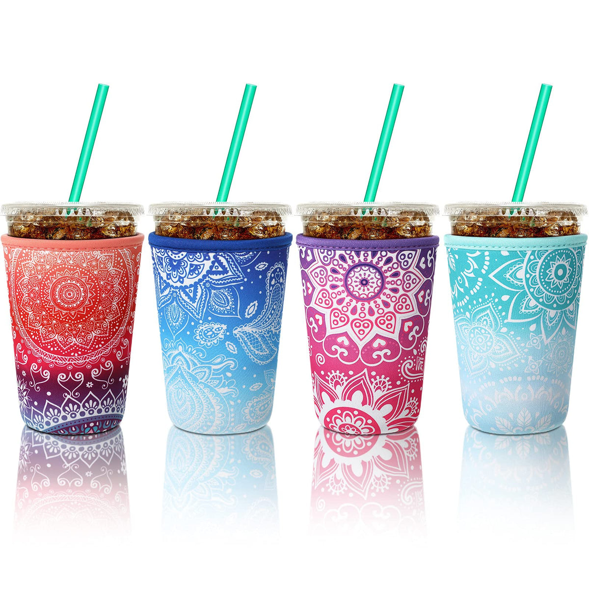 Patelai flower-style iced coffee sleeve keeps hands dry and prevents condensation on a cold drink.