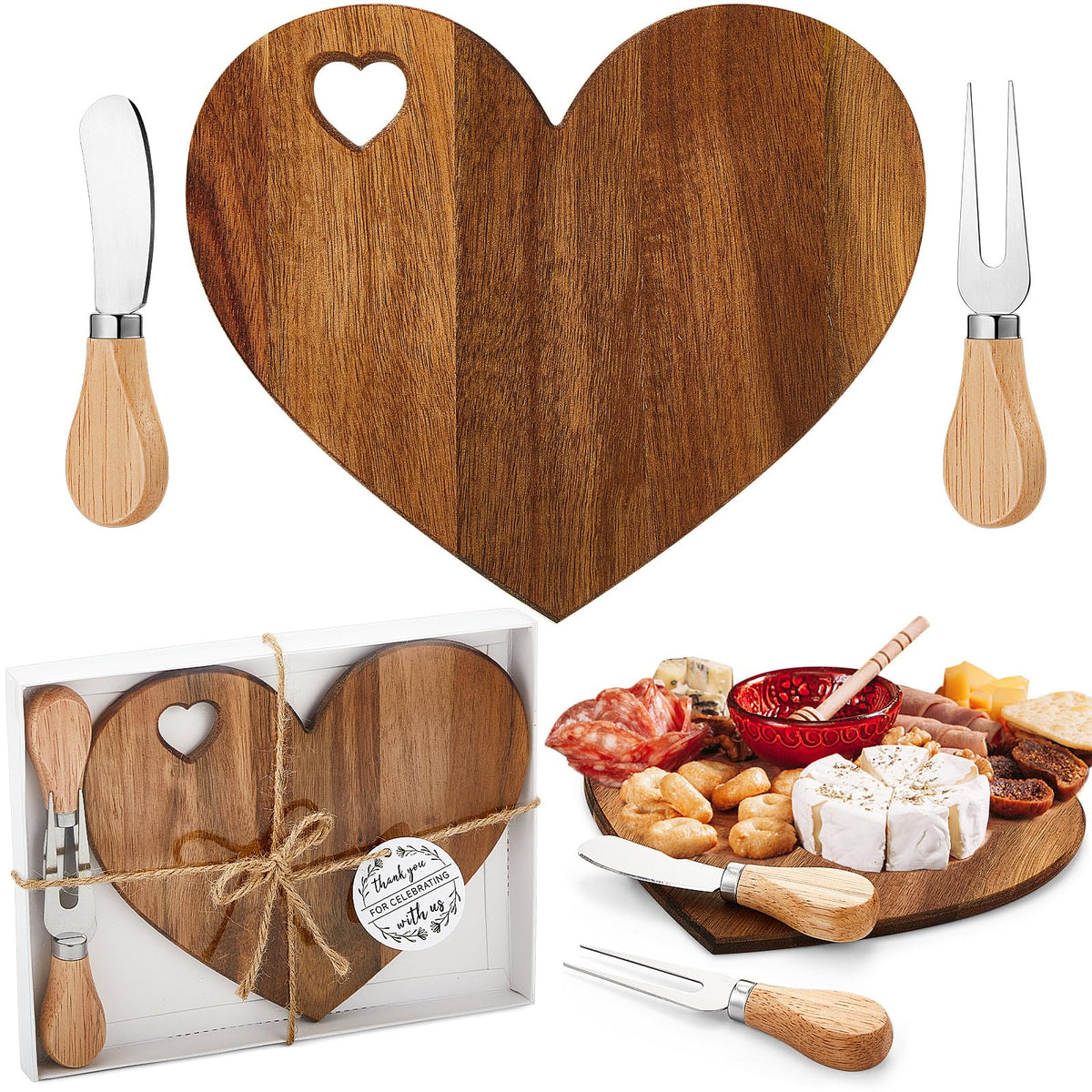 Patelai heart-cheese-board-with-knife, ideal bridal shower favor and stylish serving piece