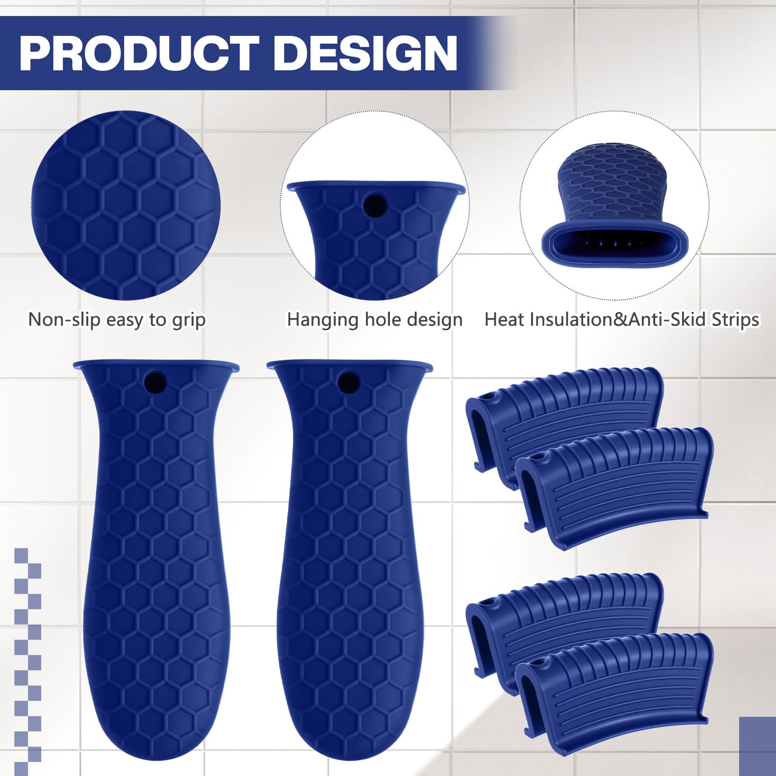 Patelai heat-resistant silicone sleeve in navy protects hands during cooking