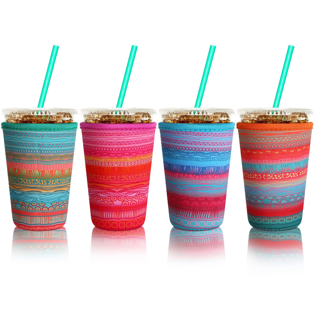 Patelai ice coffee sleeve with African grain pattern offers durable insulation for cold drinks