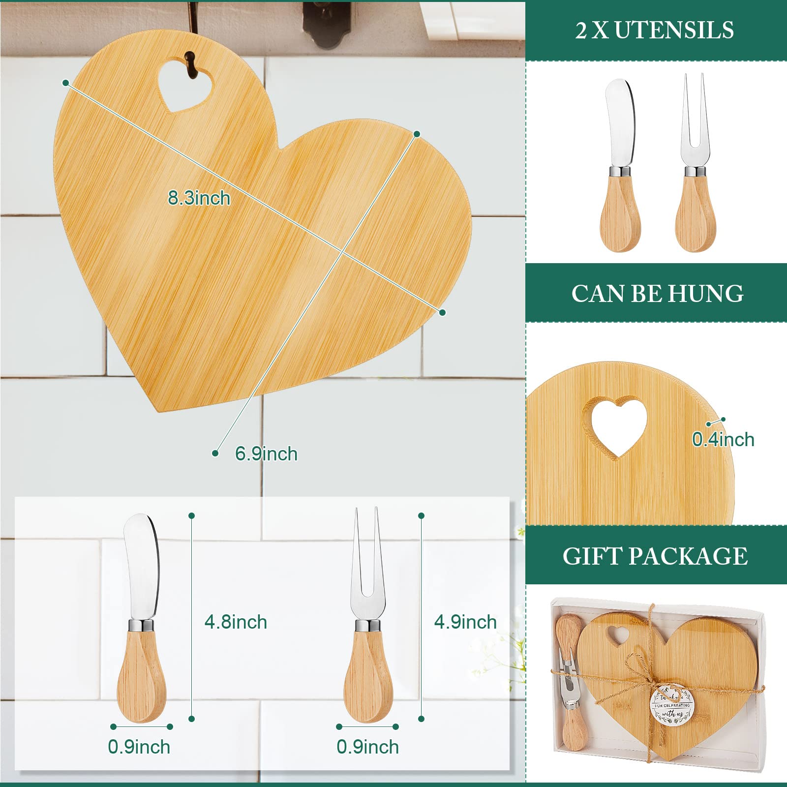 Patelai mini heart cheese board with knife and fork for individual servings