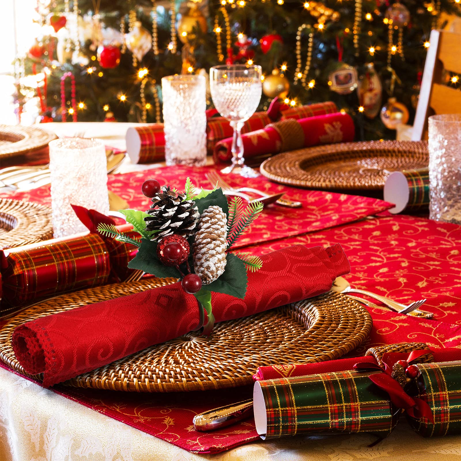 Patelai Christmas napkin ring decor for wine bottles and centerpieces