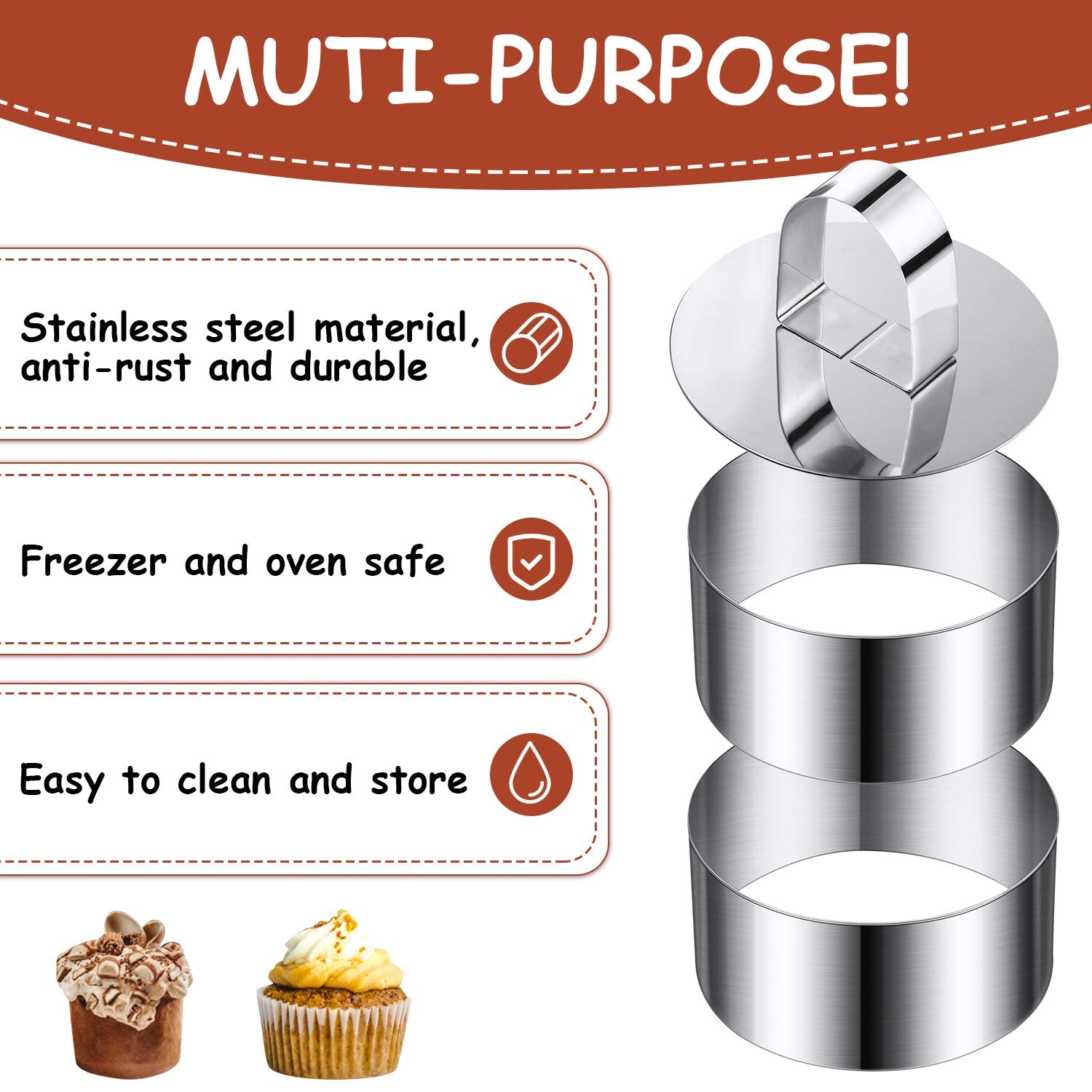 Patelai round stainless-steel molds with nonstick surface for clean shape release