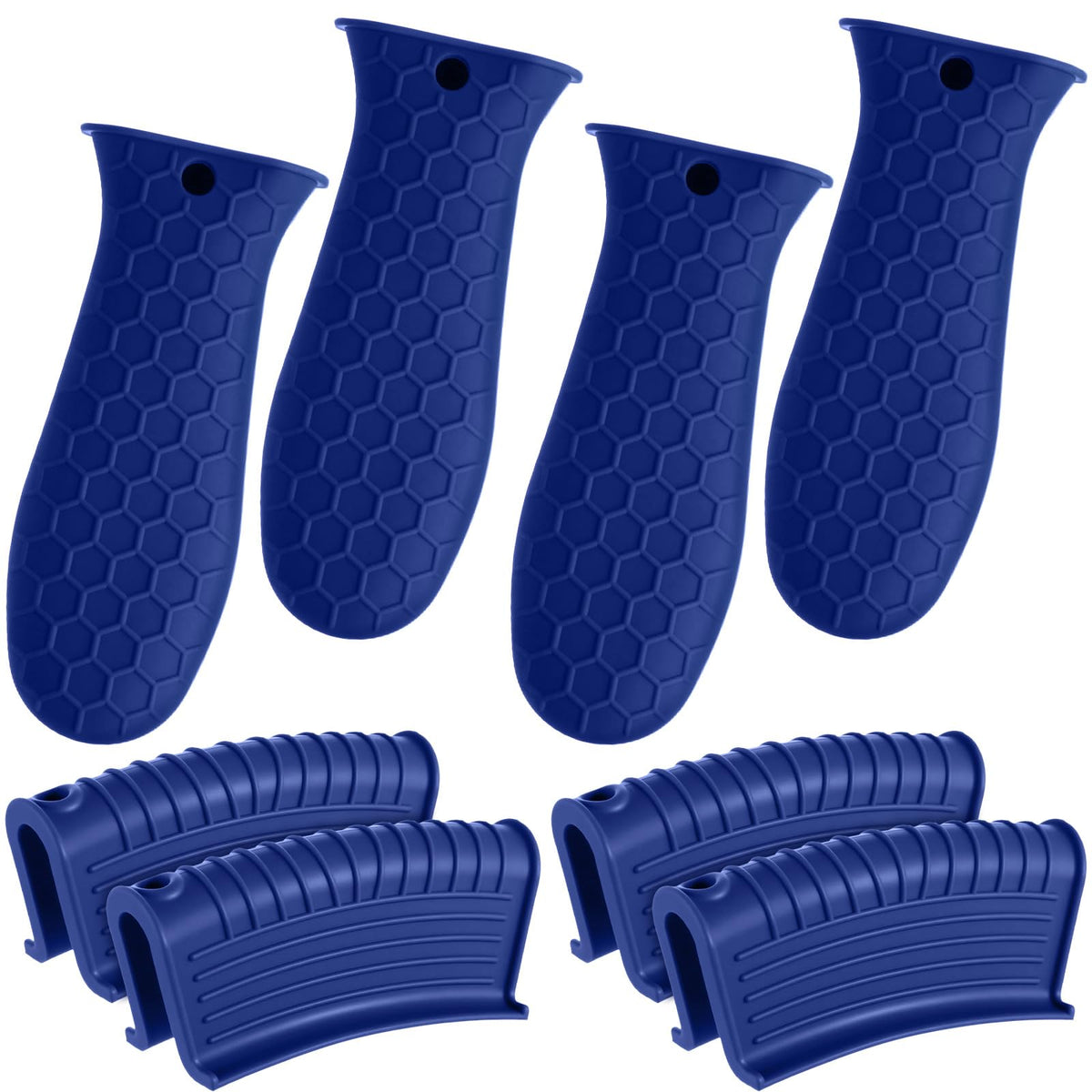 Patelai silicone hot handle holder in navy close-up showing heat protection