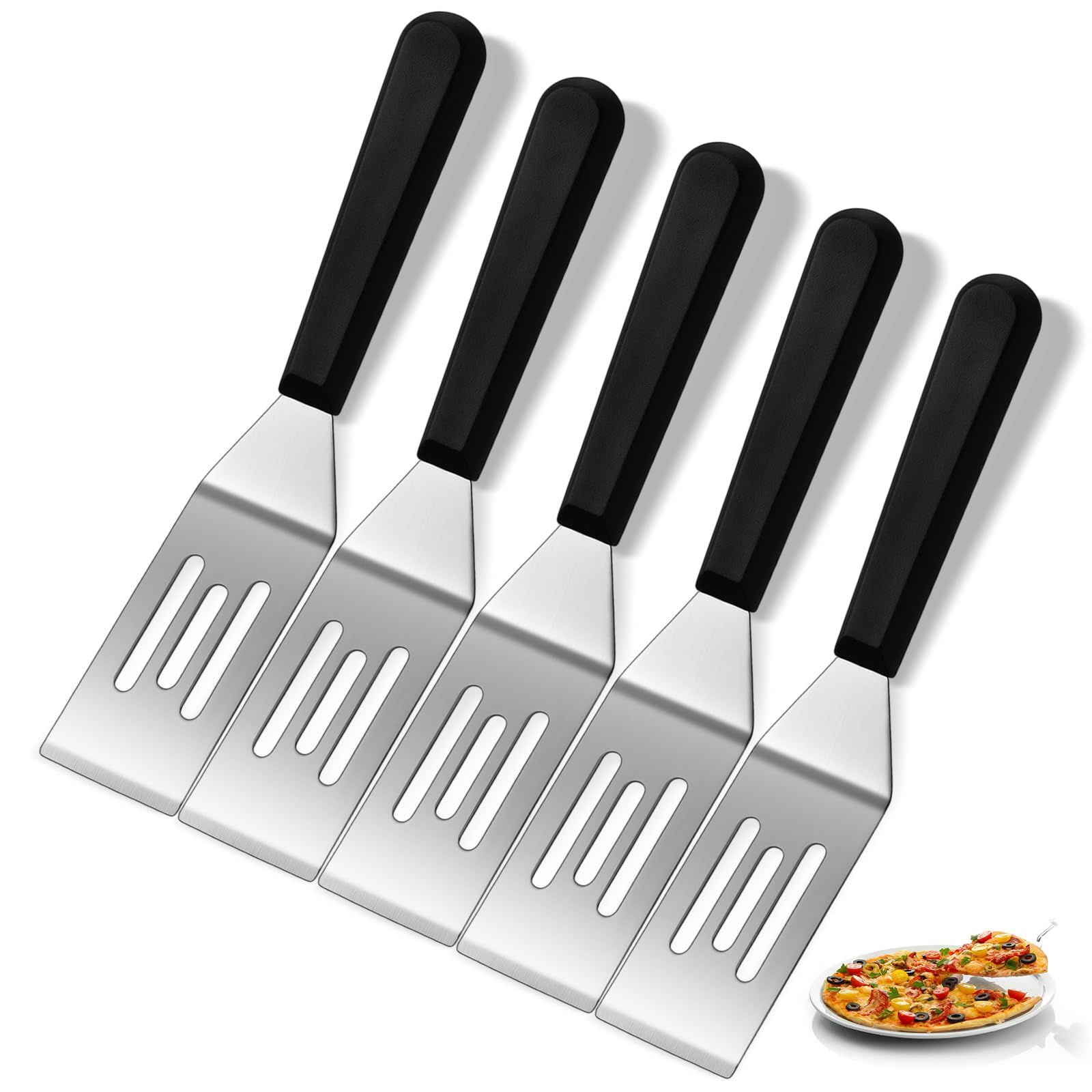 Patelai slotted mini spatula with black handle for delicate flipping