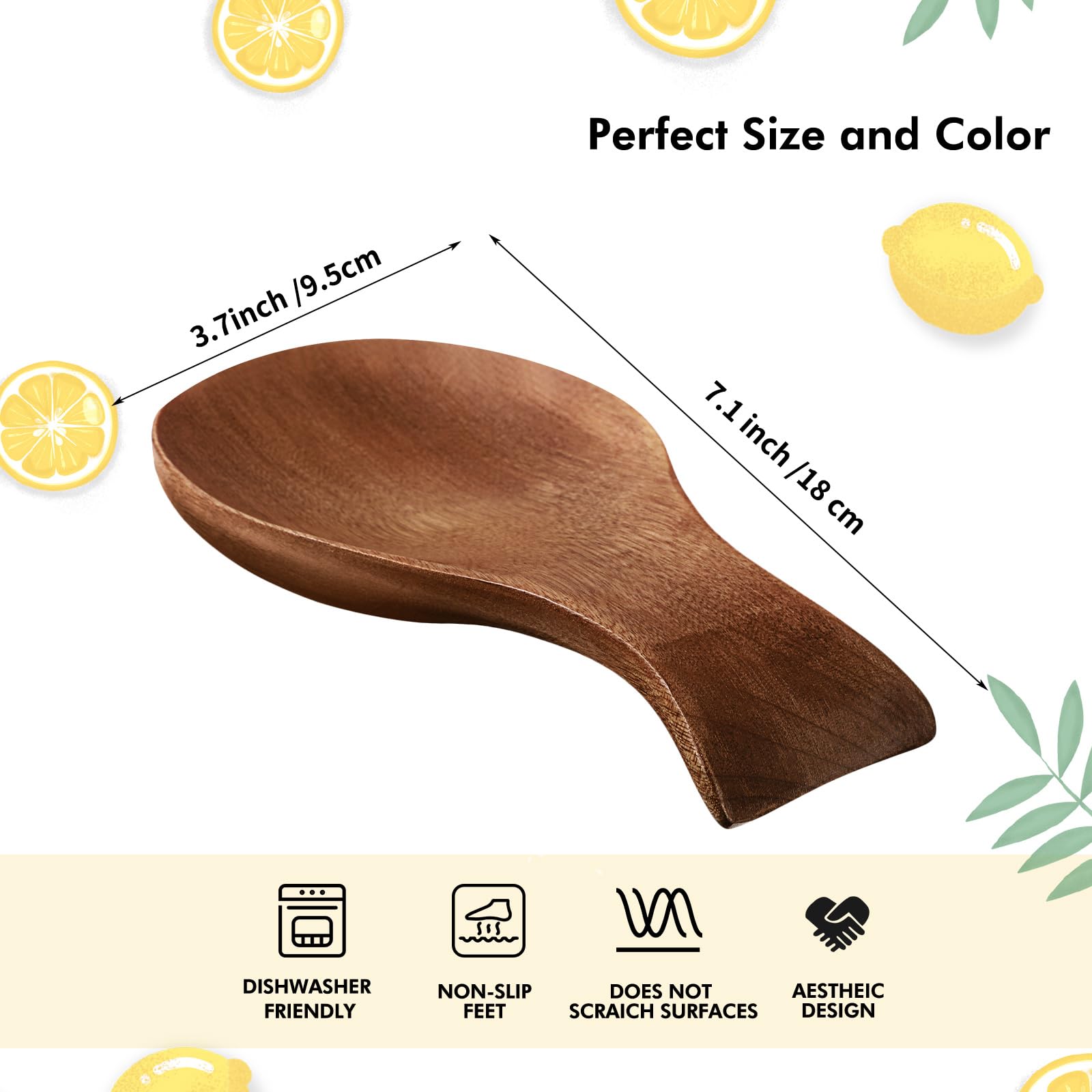 Patelai wooden spoon rest enhances dining table decor with warm brown finish.