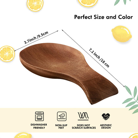 Patelai wooden spoon rest enhances dining table decor with warm brown finish.