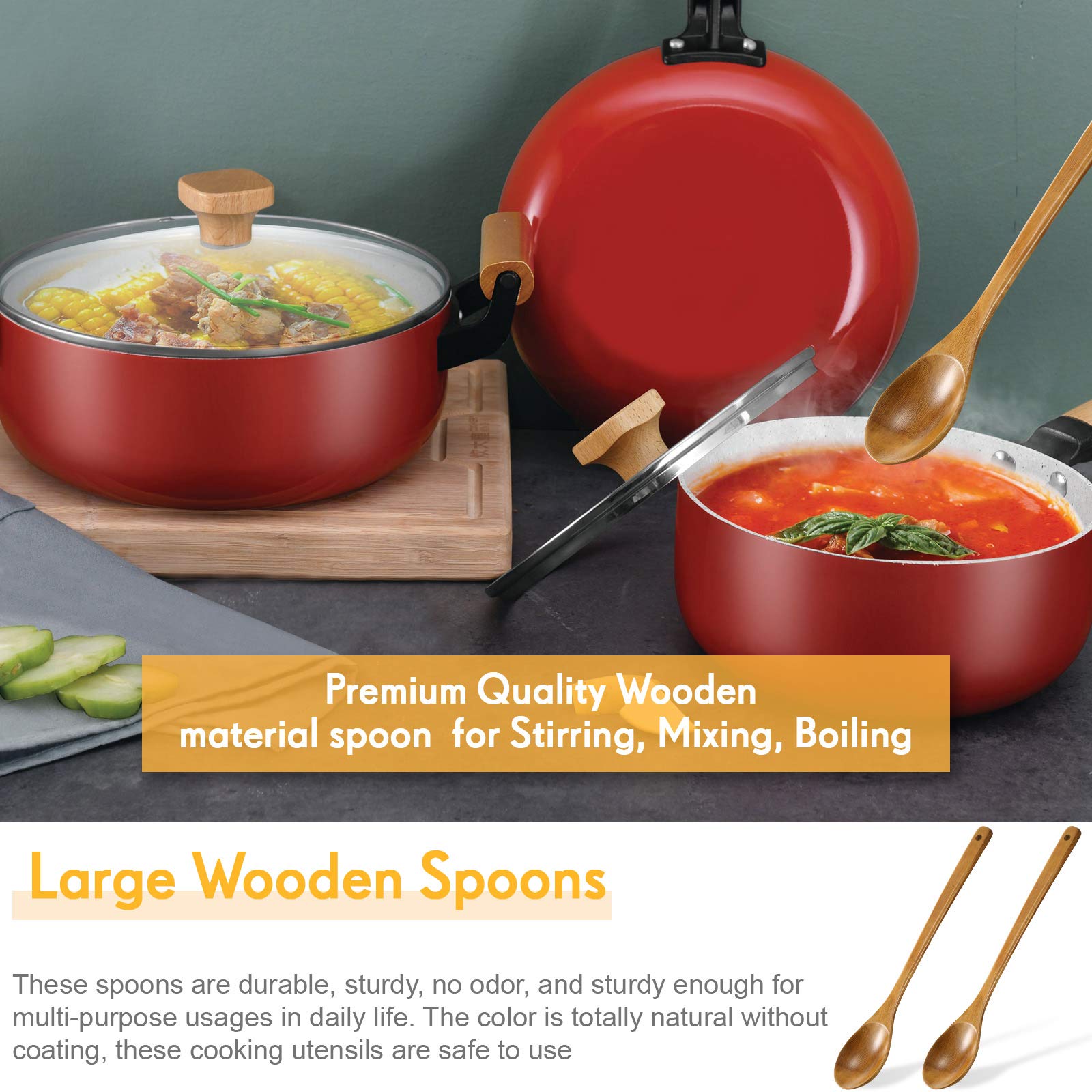 Patelai wooden spoon is non-stick friendly and versatile for sauces and soups.