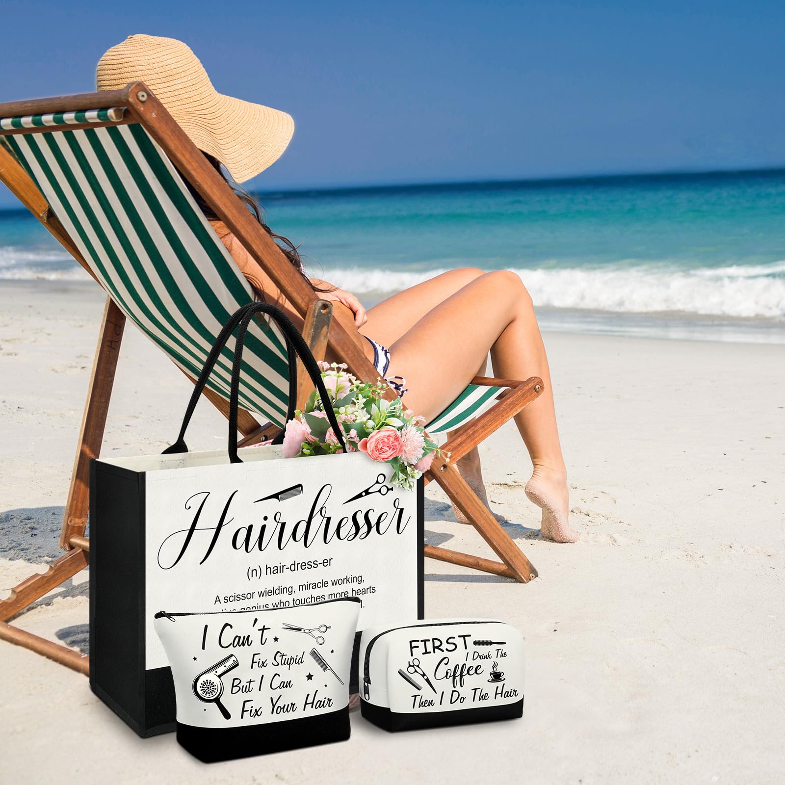 Paterr hairdresser gift set featuring tote, makeup bag, and pouch for gifting