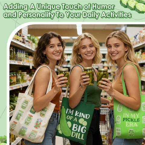 Paterr pickle tote bags in varied colors for easy coordination and style.