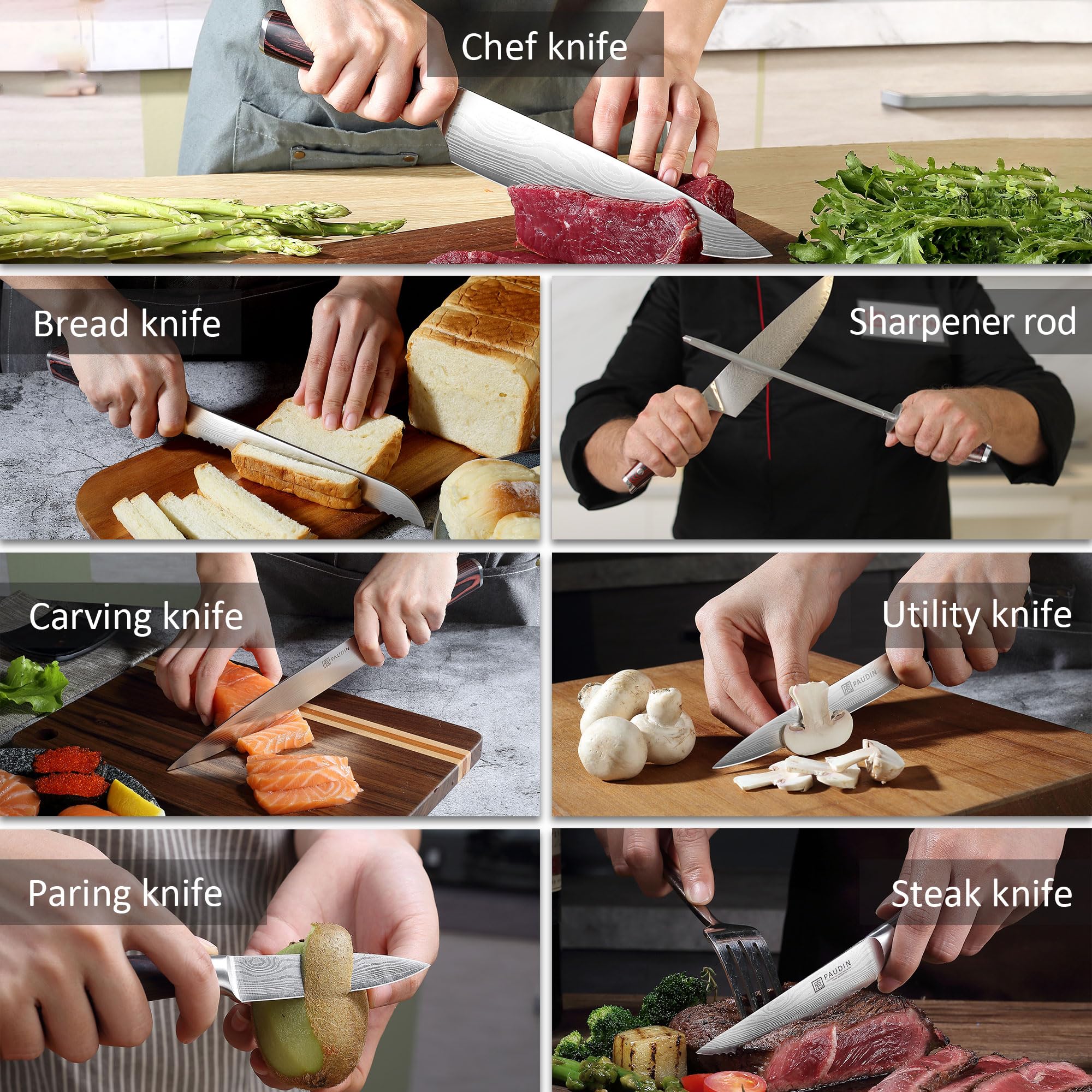 PAUDIN 5-inch utility knife versatile prep tool for fruits.