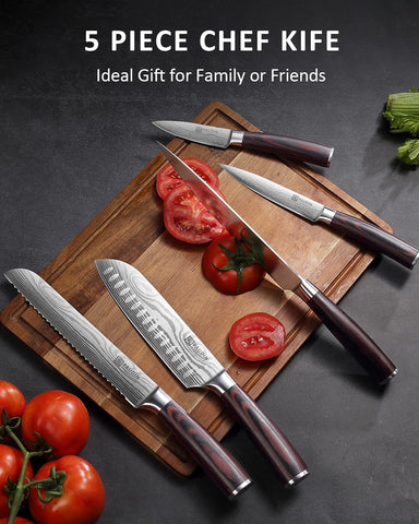 PAUDIN 7-inch santoku knife prepared for fish and meat prep.