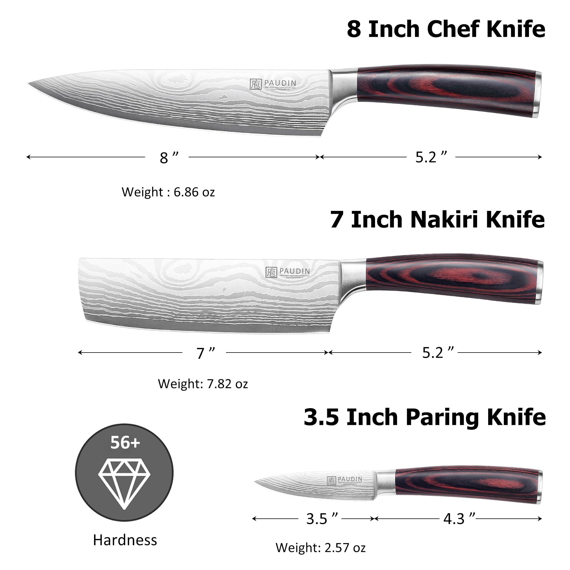 PAUDIN 8in chef knife blade close-up highlighting ultra sharp edge for precision cuts
