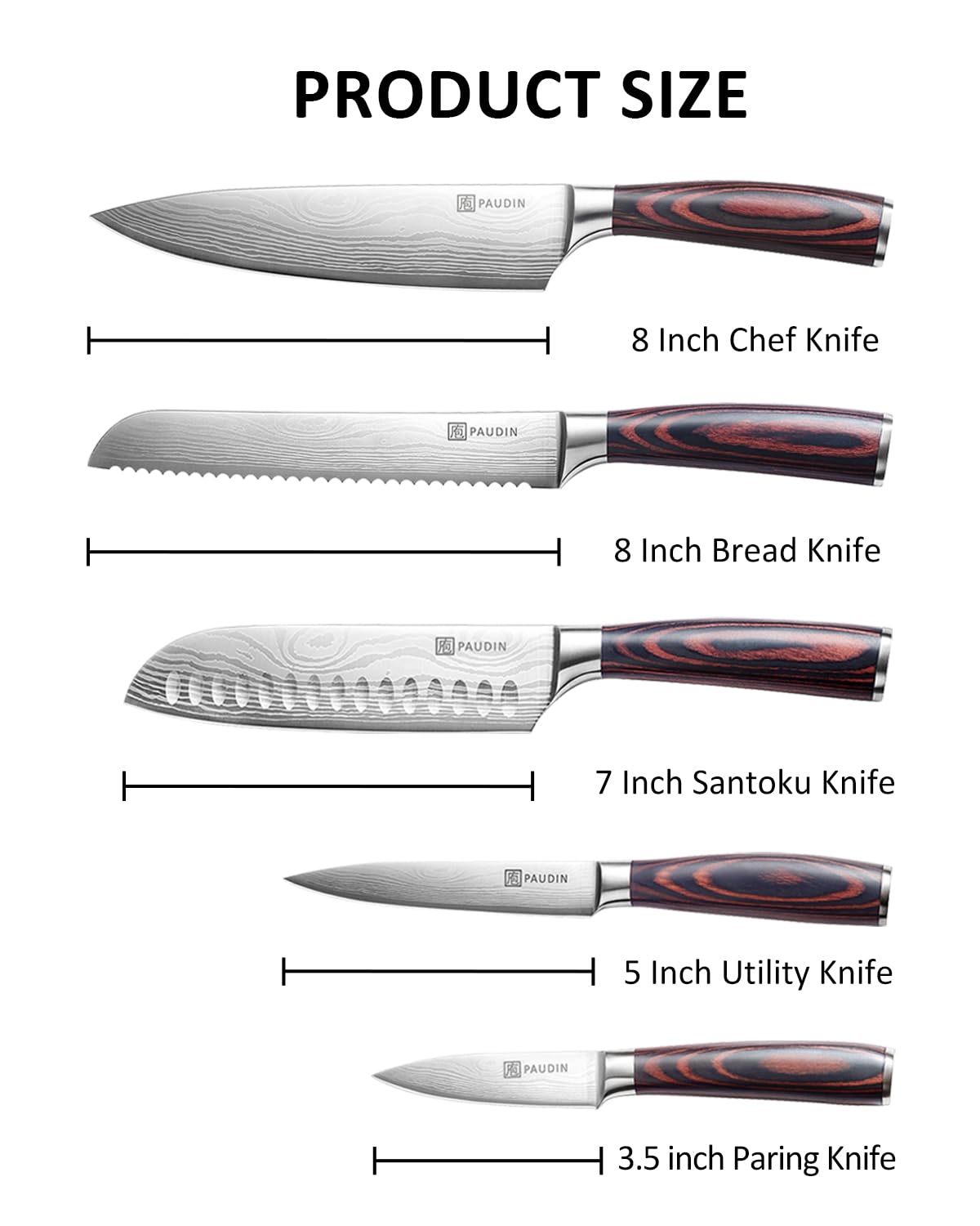 PAUDIN 8-inch chef knife with glossy blade for precise, clean chopping.