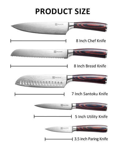 PAUDIN 8-inch chef knife with glossy blade for precise, clean chopping.
