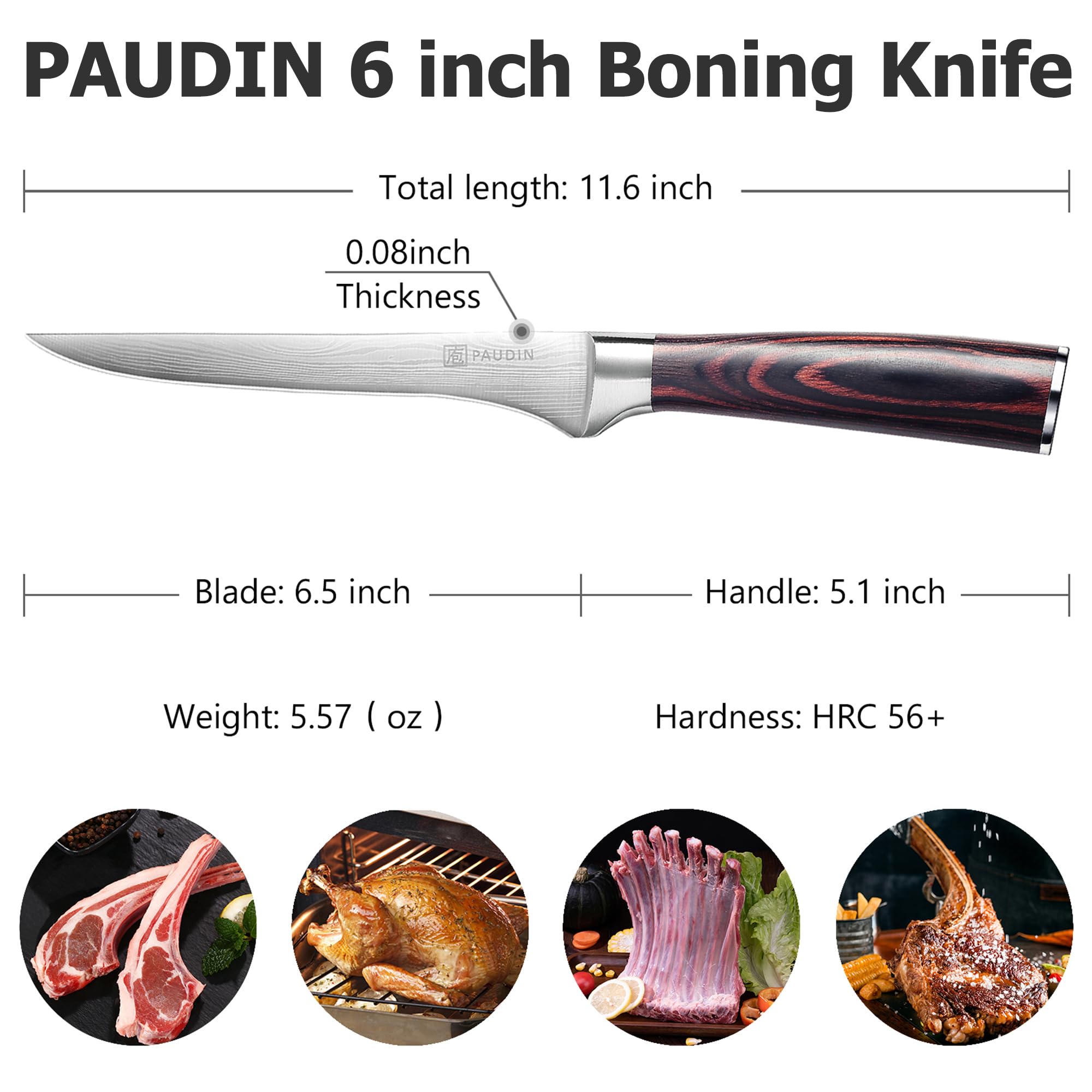 PAUDIN boning knife ergonomic handle provides comfortable grip during prep.