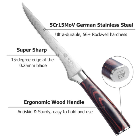 Versatile 6-inch knife for deboning, filleting, and butterflying meats.