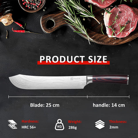 PAUDIN butcher knife featuring ergonomic handle for secure grip and fatigue reduction