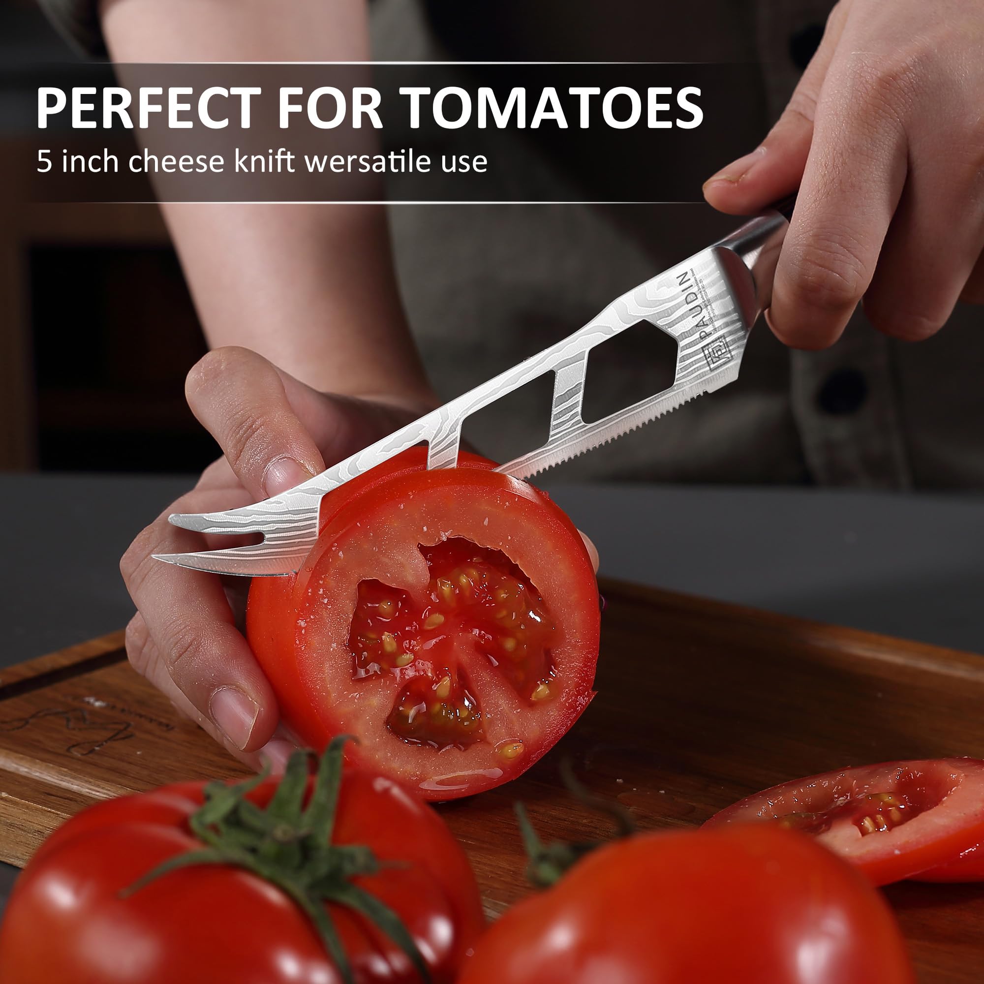 PAUDIN cheese knife with ergonomic pakkawood handle for comfortable control