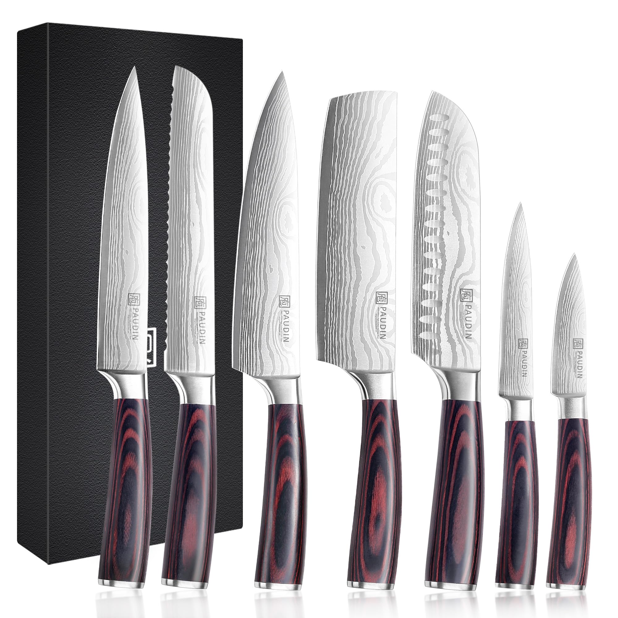 PAUDIN 8in chef knife blade close-up highlighting ultra-sharp edge for precise slicing