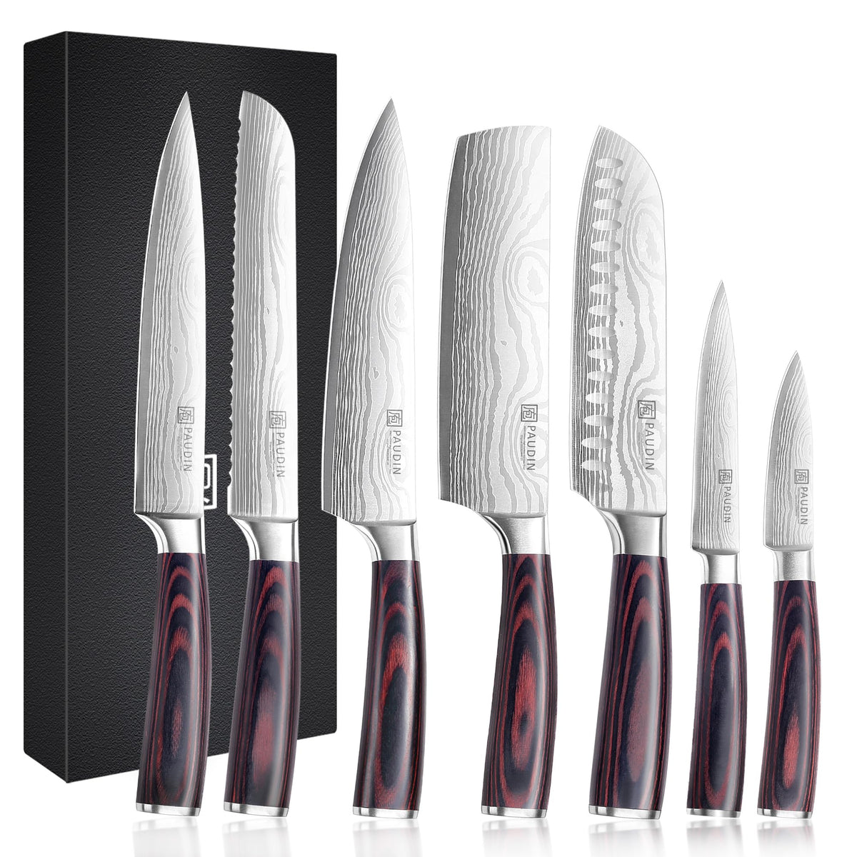 PAUDIN 8in chef knife blade close-up highlighting ultra-sharp edge for precise slicing