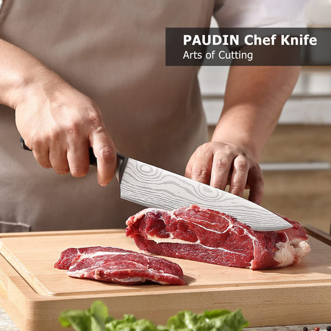 PAUDIN 8-inch chef knife full profile showing balanced design for slicing