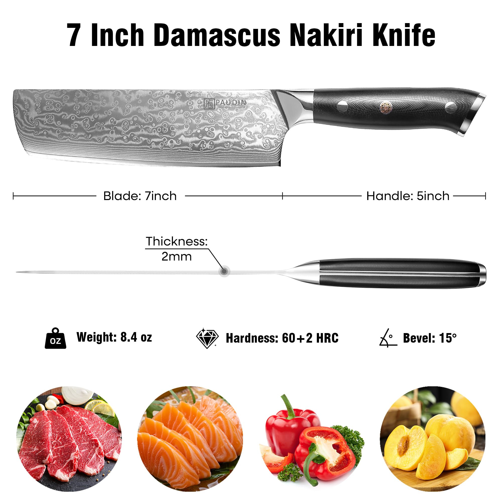 PAUDIN Damascus 67-layer blade pattern for durability and edge retention