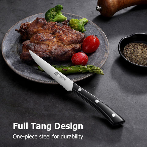PAUDIN dining setting showing precise steak cutting in action