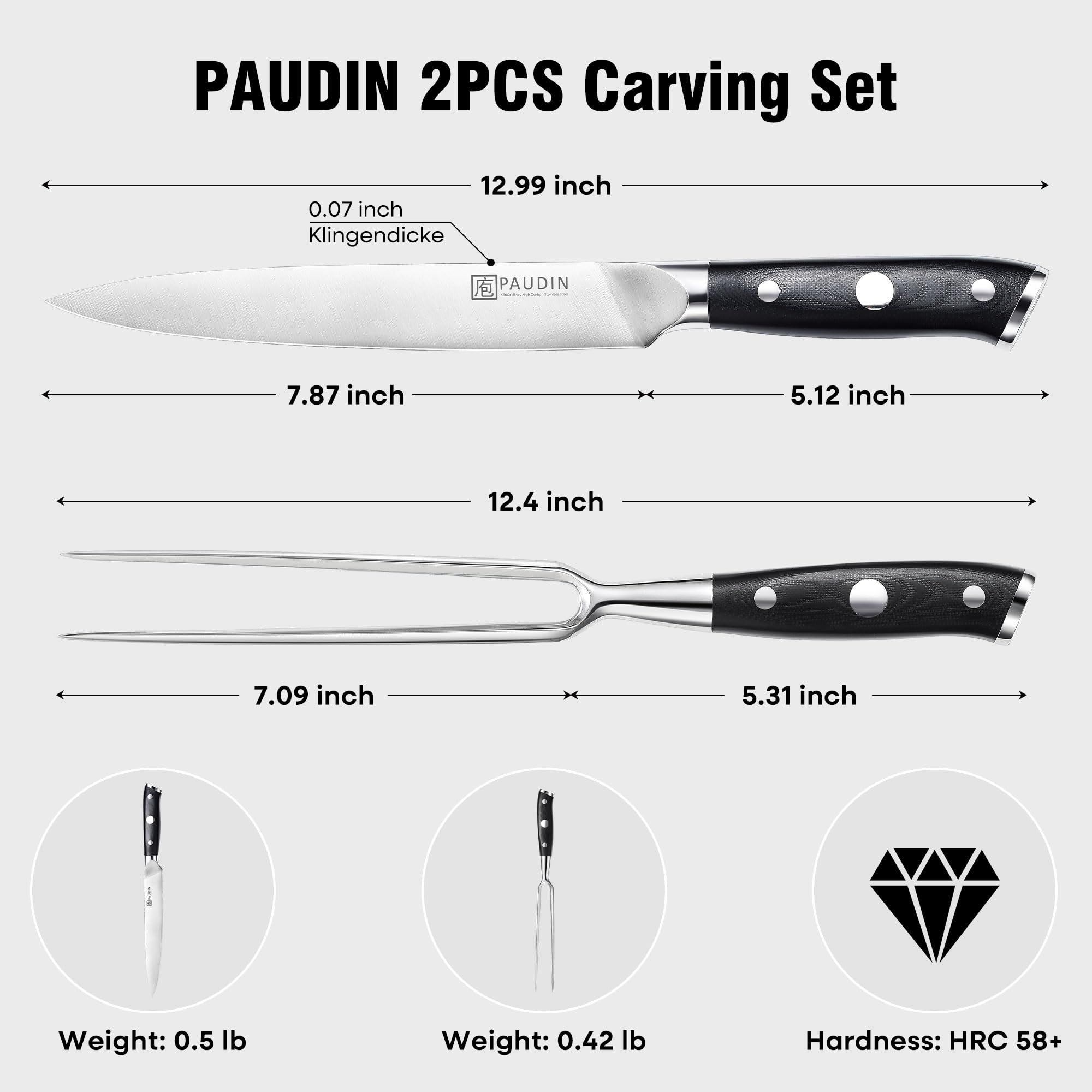 PAUDIN G10 handle provides comfortable grip during long carving sessions.