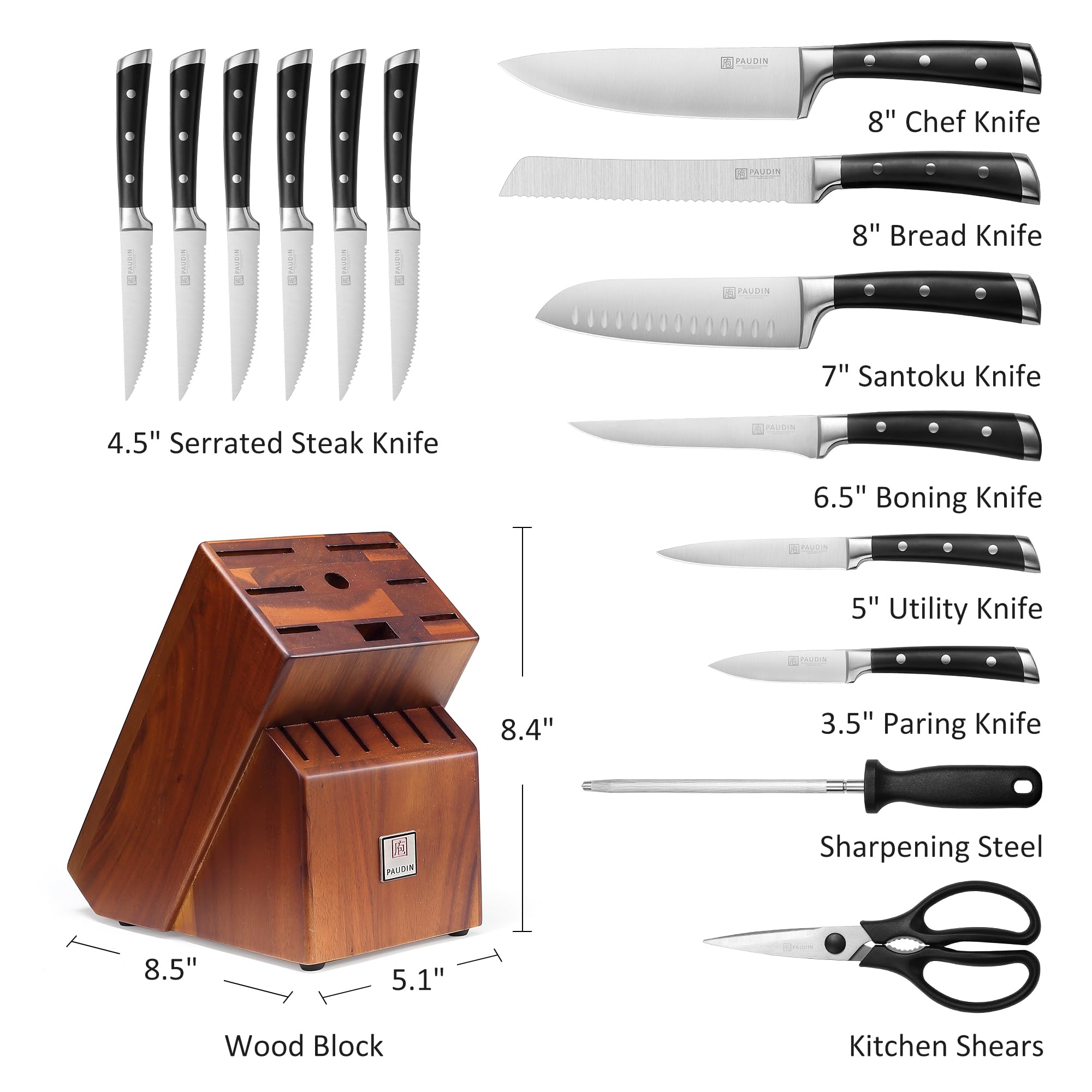 PAUDIN santoku knife ideal for chopping vegetables with control.