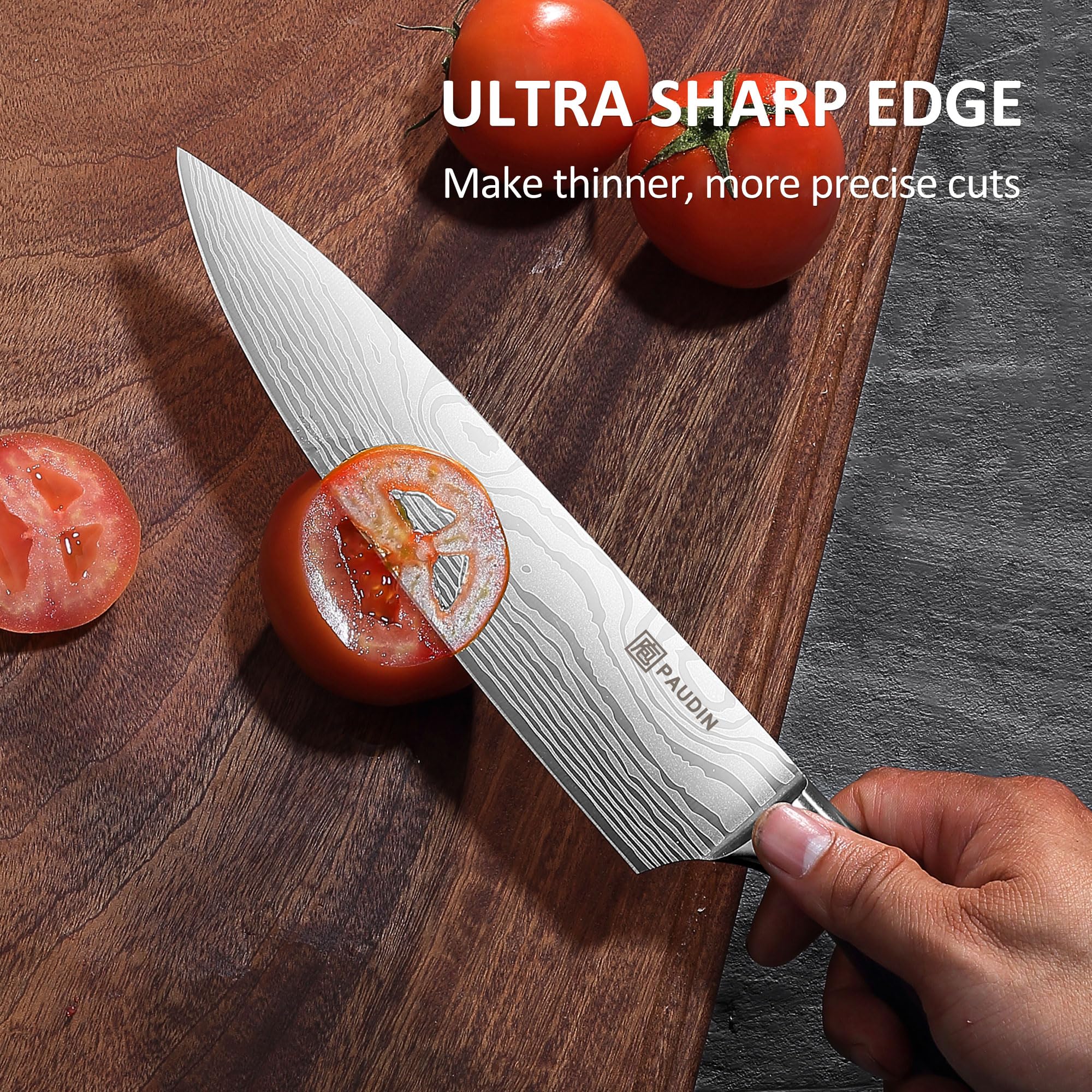 PAUDIN 7in nakiri knife blade close-up for precise vegetable slicing