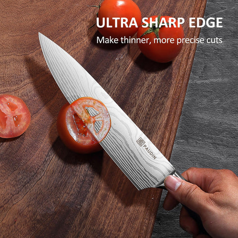 PAUDIN 7in nakiri knife blade close-up for precise vegetable slicing